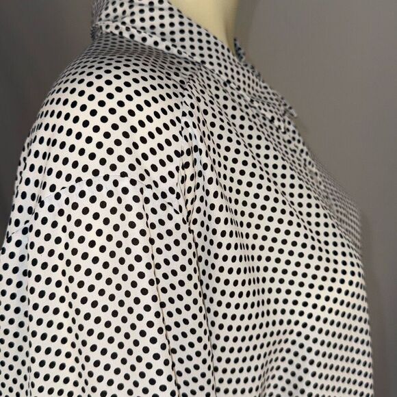 Como Blu Black and White Polka Dot Long Sleeve Chiffon Button Down Shirt Size 3X - Picture 6 of 12